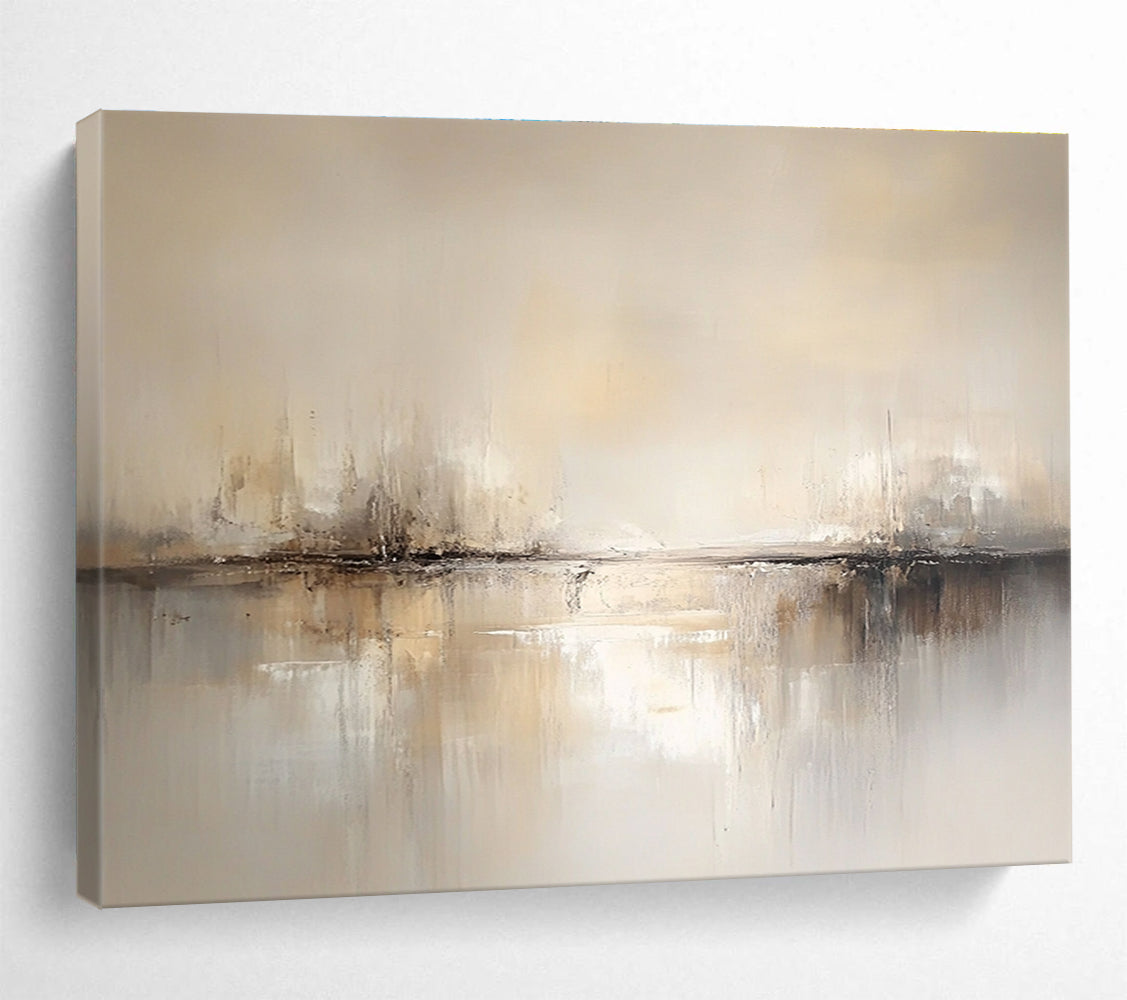 Beige - toned Abstract Landscape with Subtle Reflections Abstract Painting ABS386