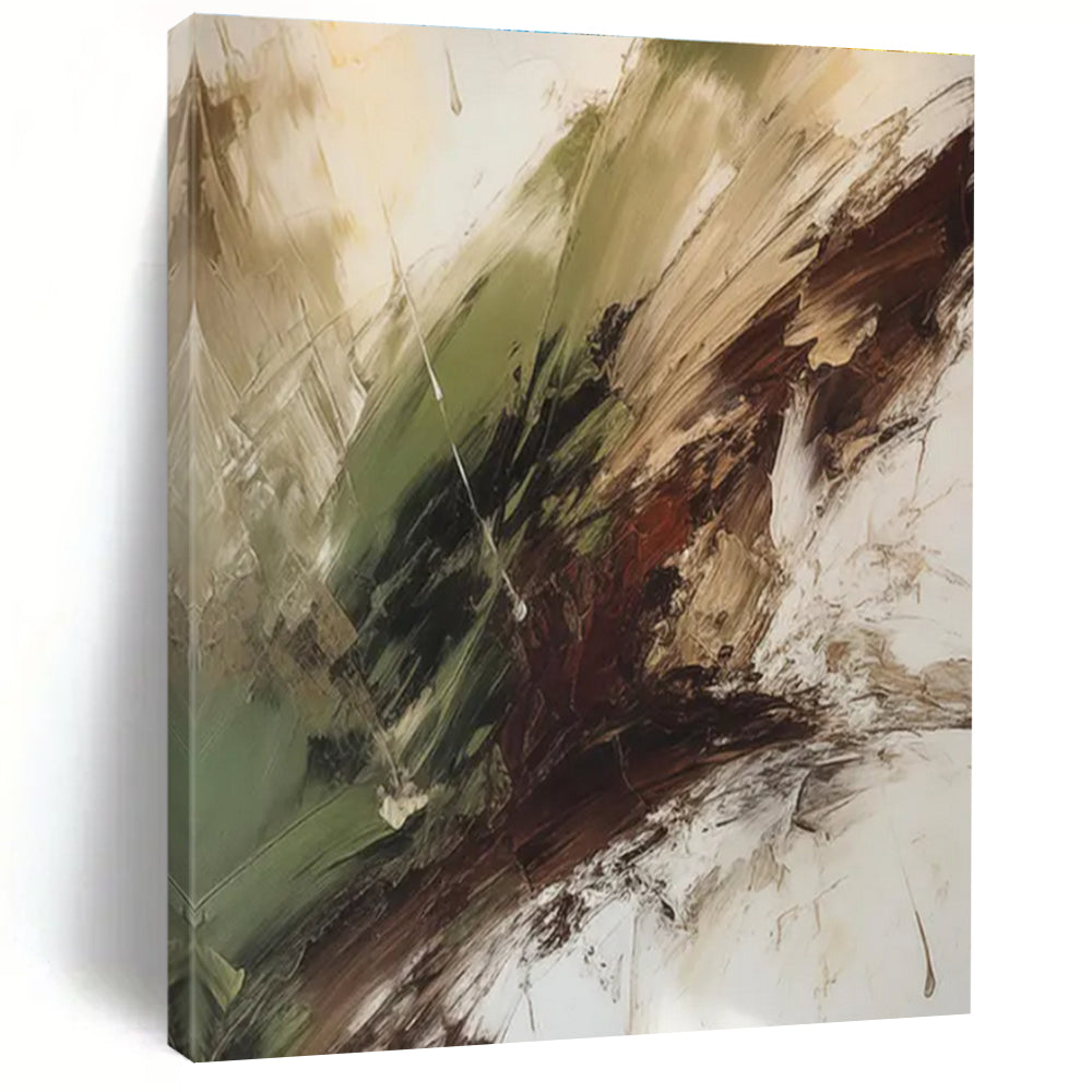 Green - Brown - White Abstract Painting for Nature - Lover Living Rooms HENG118