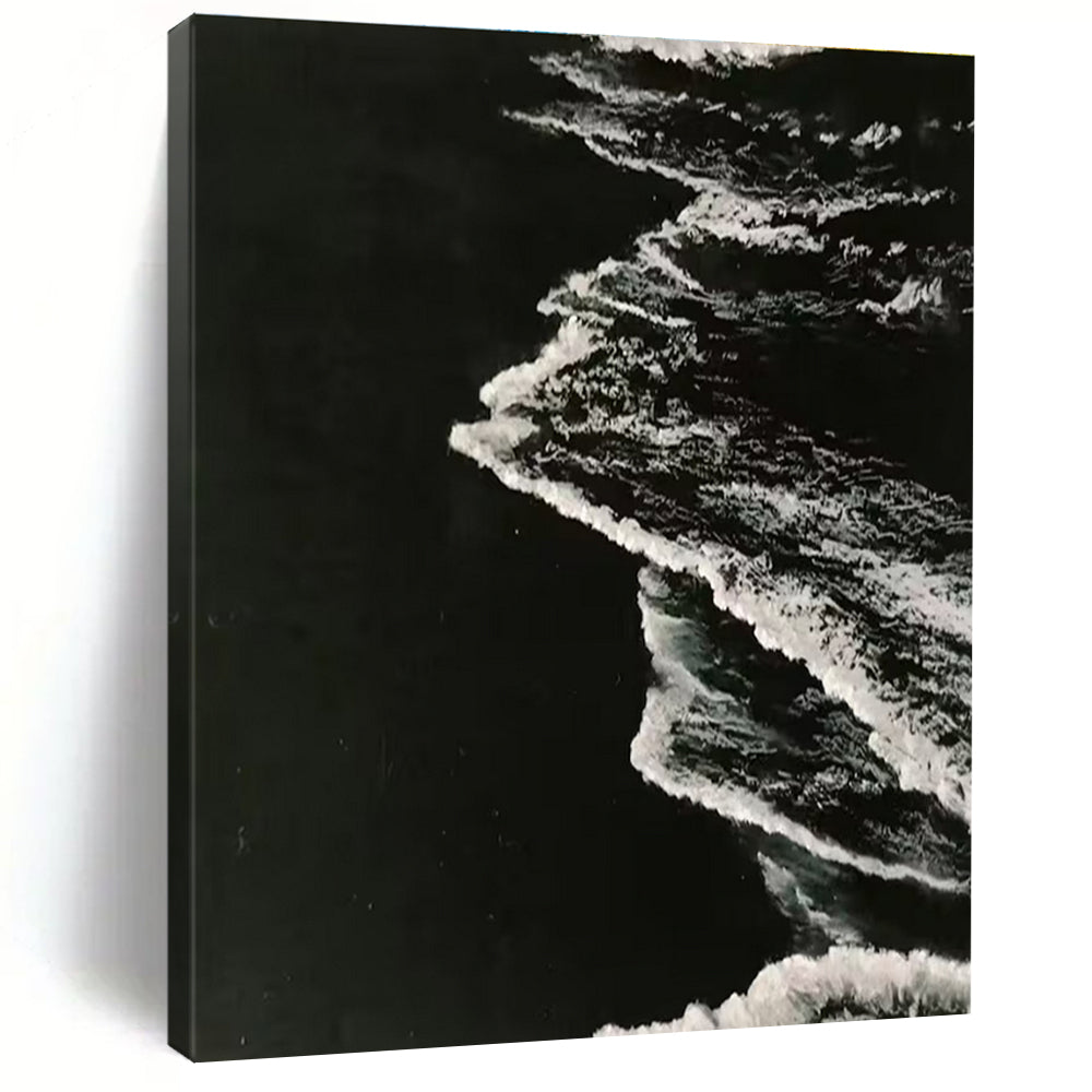Black and White Ocean Wave Abstract Painting for Monochrome - Themed Spaces HENG349