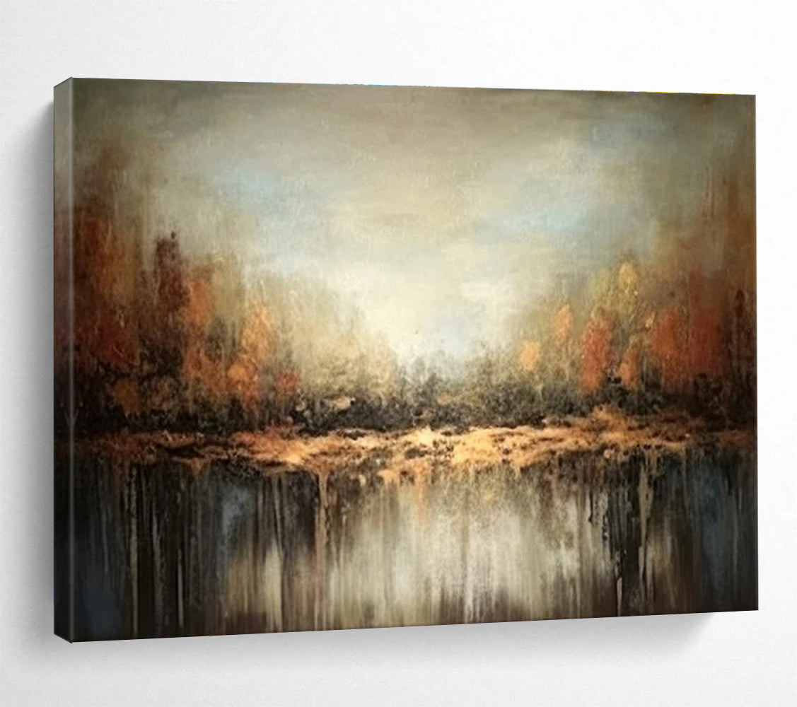 Autumn Forest Reflection Abstract Painting for Seasonal Spaces YHT059