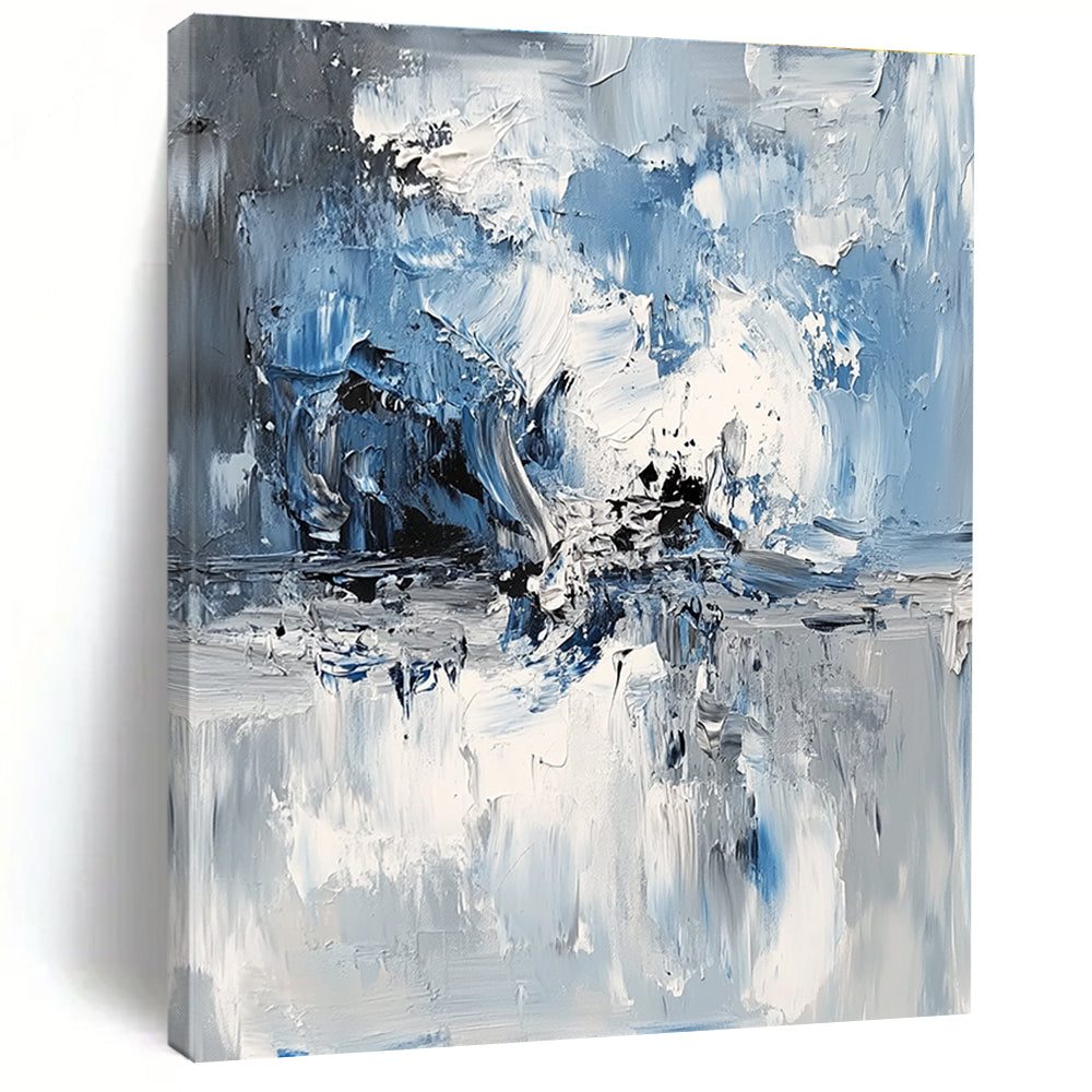 Textured Blue White Abstract Painting with Oceanic Depth WINK573