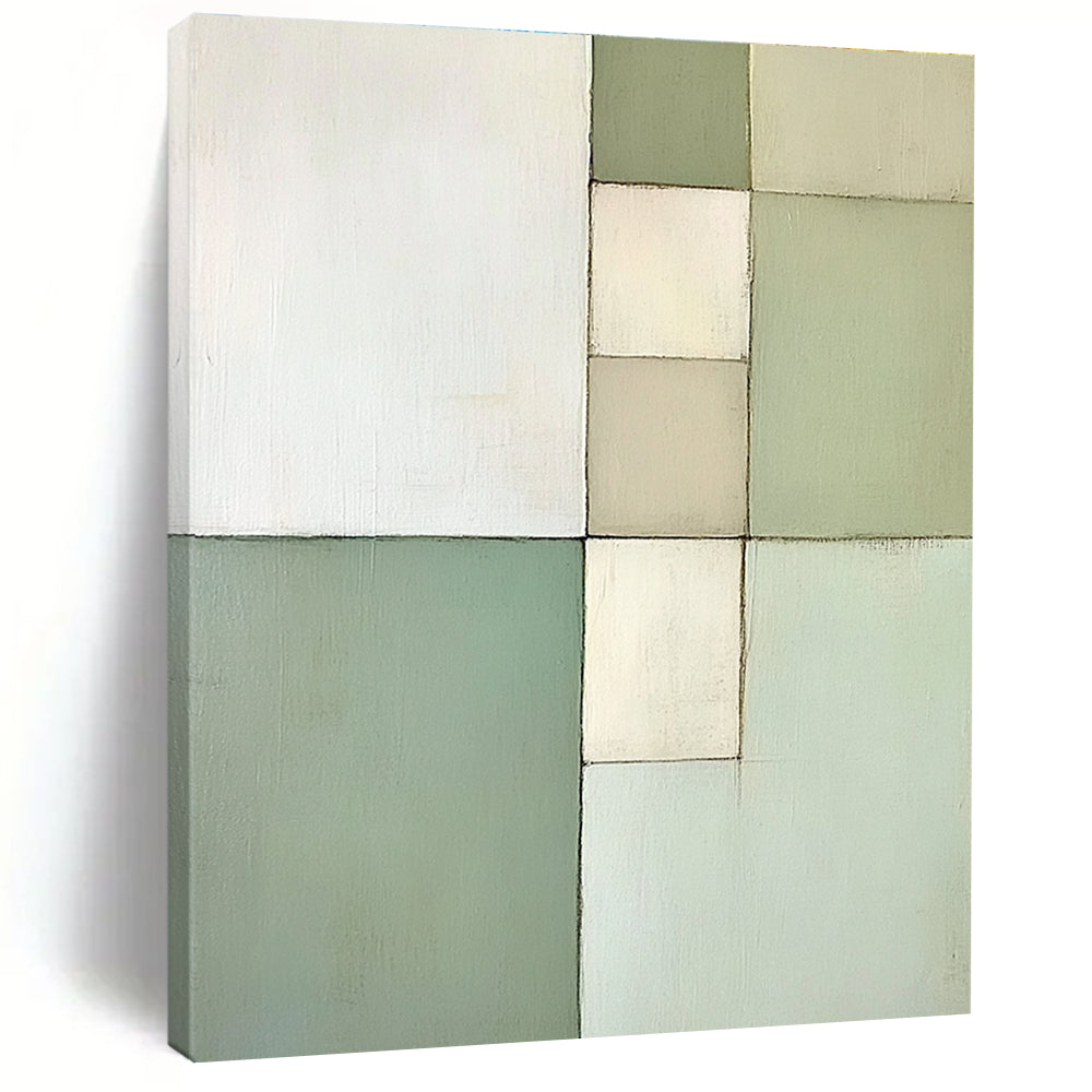 Pastel Green Grid Abstract Painting with Calm Order WINK172