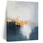 Blue and Gold Abstract Mist Painting for Coastal Hotel Lobbies GAB1189
