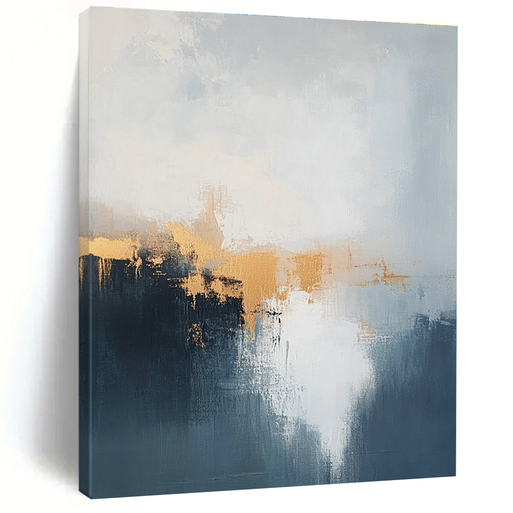 Blue and Gold Abstract Mist Painting for Coastal Hotel Lobbies GAB1189