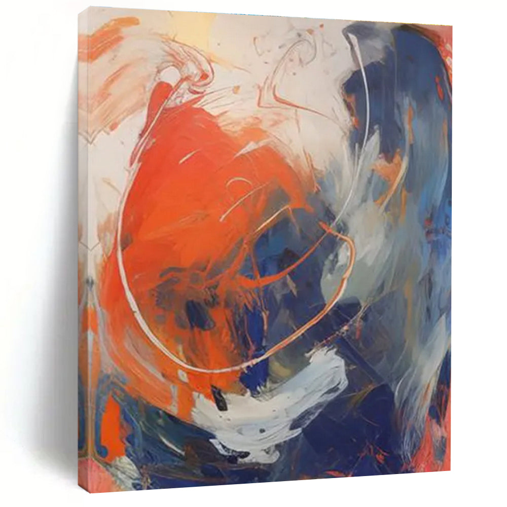 Orange - Blue - White Abstract Painting for Creative Studio Spaces HENG133