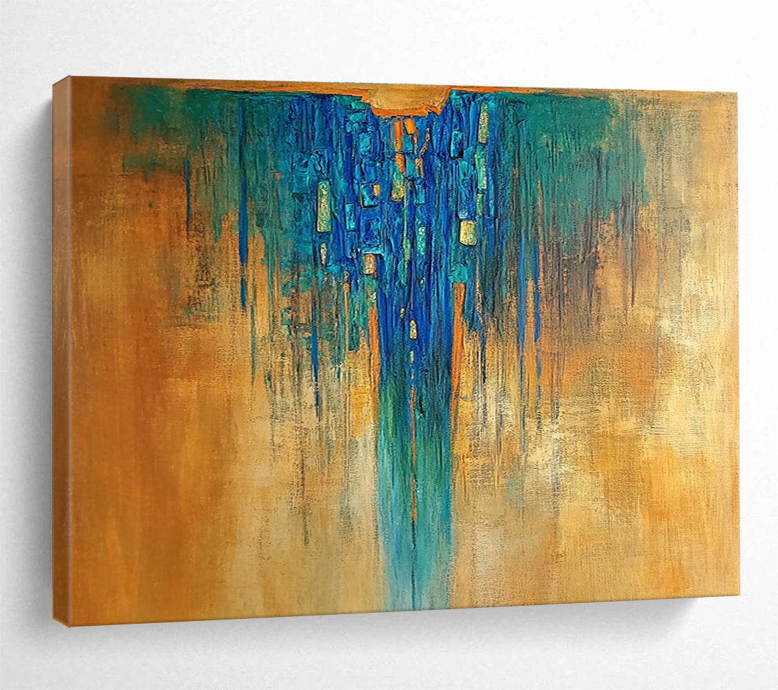 Blue - Orange Drip Abstract Painting with Rich, Textured Flow ABS498