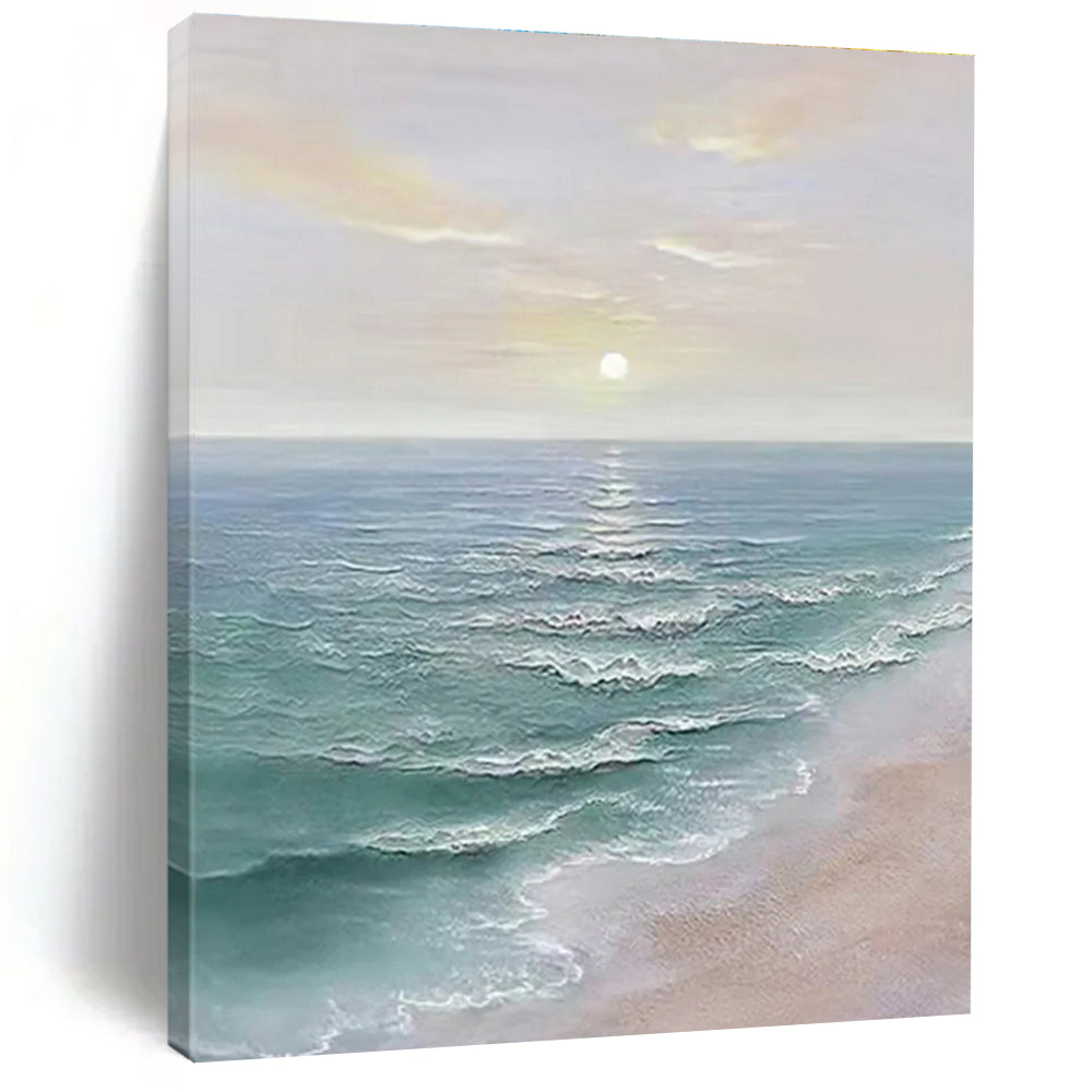 Coastal Sunset with Calm Waves Abstract Painting for Seaside - Themed Living Rooms HENG350