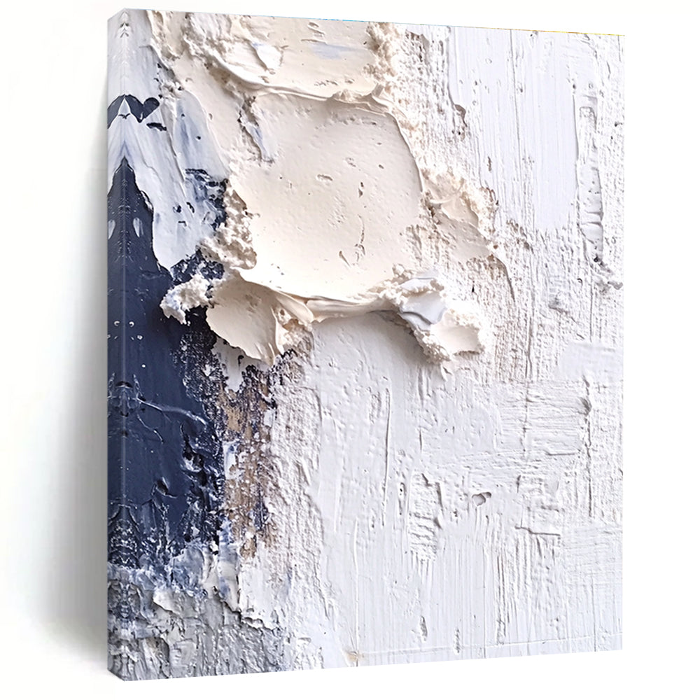 Textured White and Blue Abstract Painting for Coastal - Inspired Cafes GAB1009