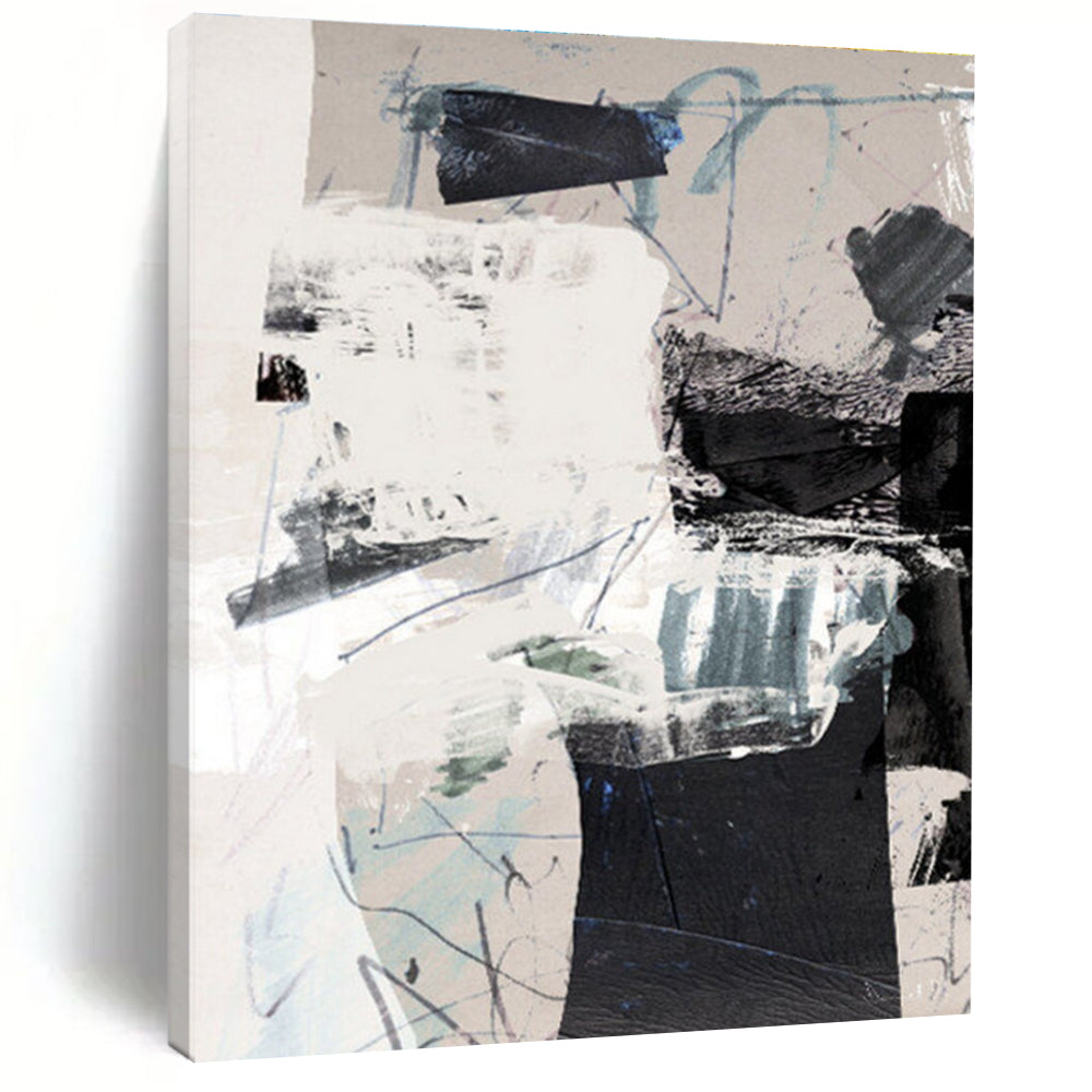 Mixed Media Black - White Abstract Painting for Industrial - Chic Lofts HENG194