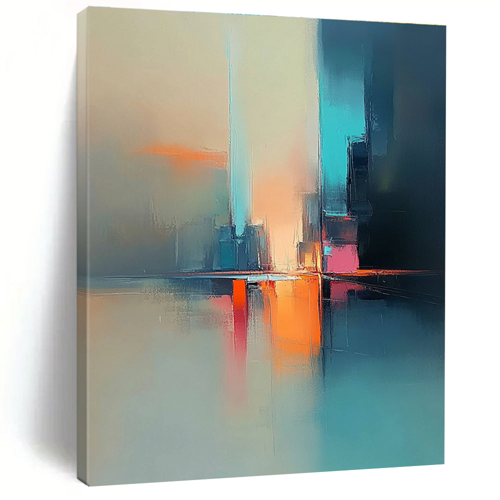 Colorful Cityscape Reflection Vibrant Urban Abstract Painting GAB0227