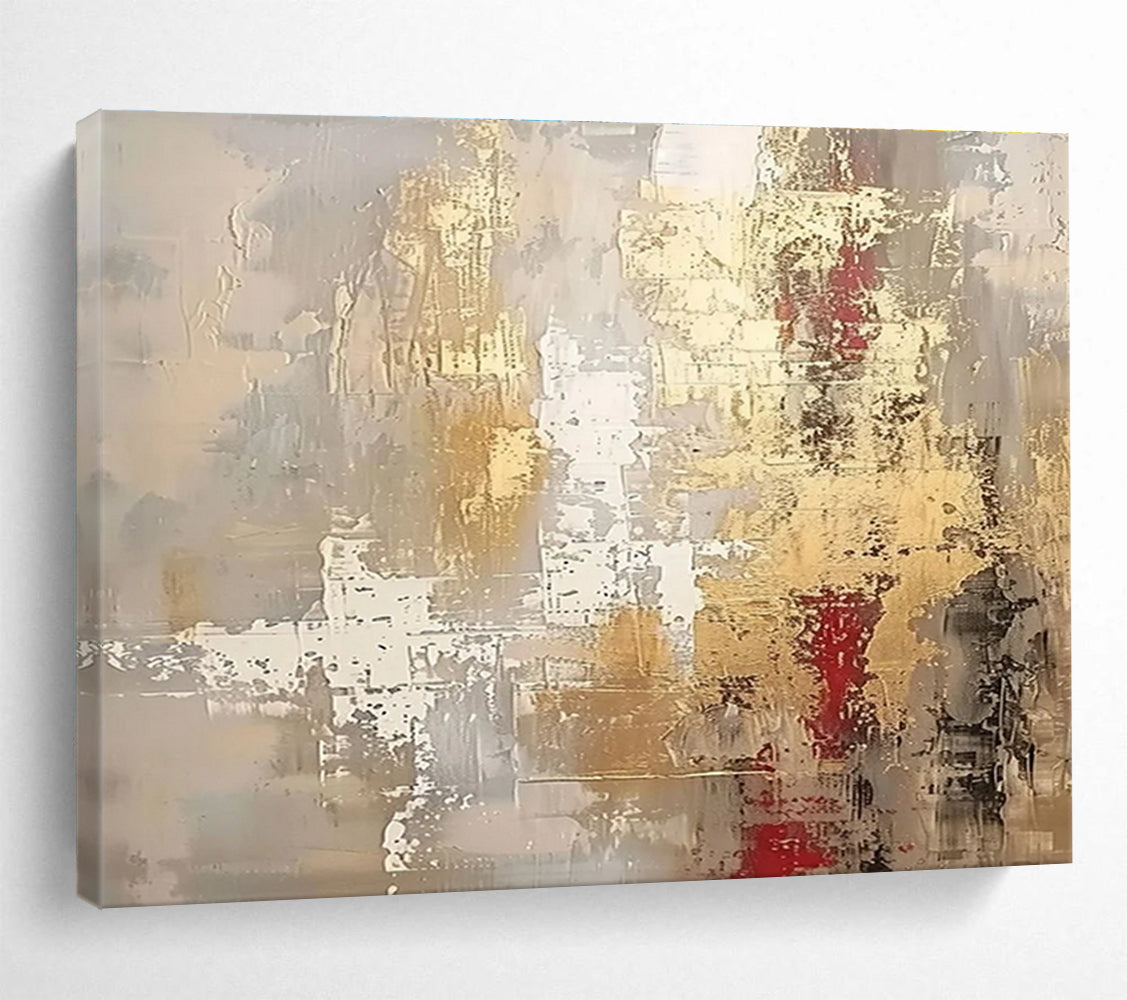 Gold - Red Abstract Textured Painting for Luxe Interiors YHT044