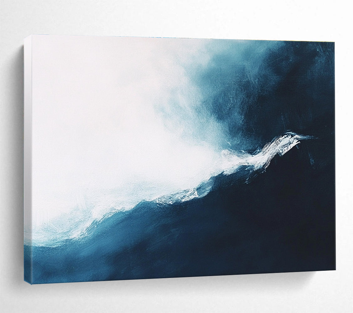 Dynamic Blue - White Wave with Textured Movement Abstract Painting ABS338