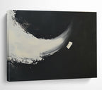 Black - White Crescent Abstract Painting with a Simple yet Striking Design ABS256