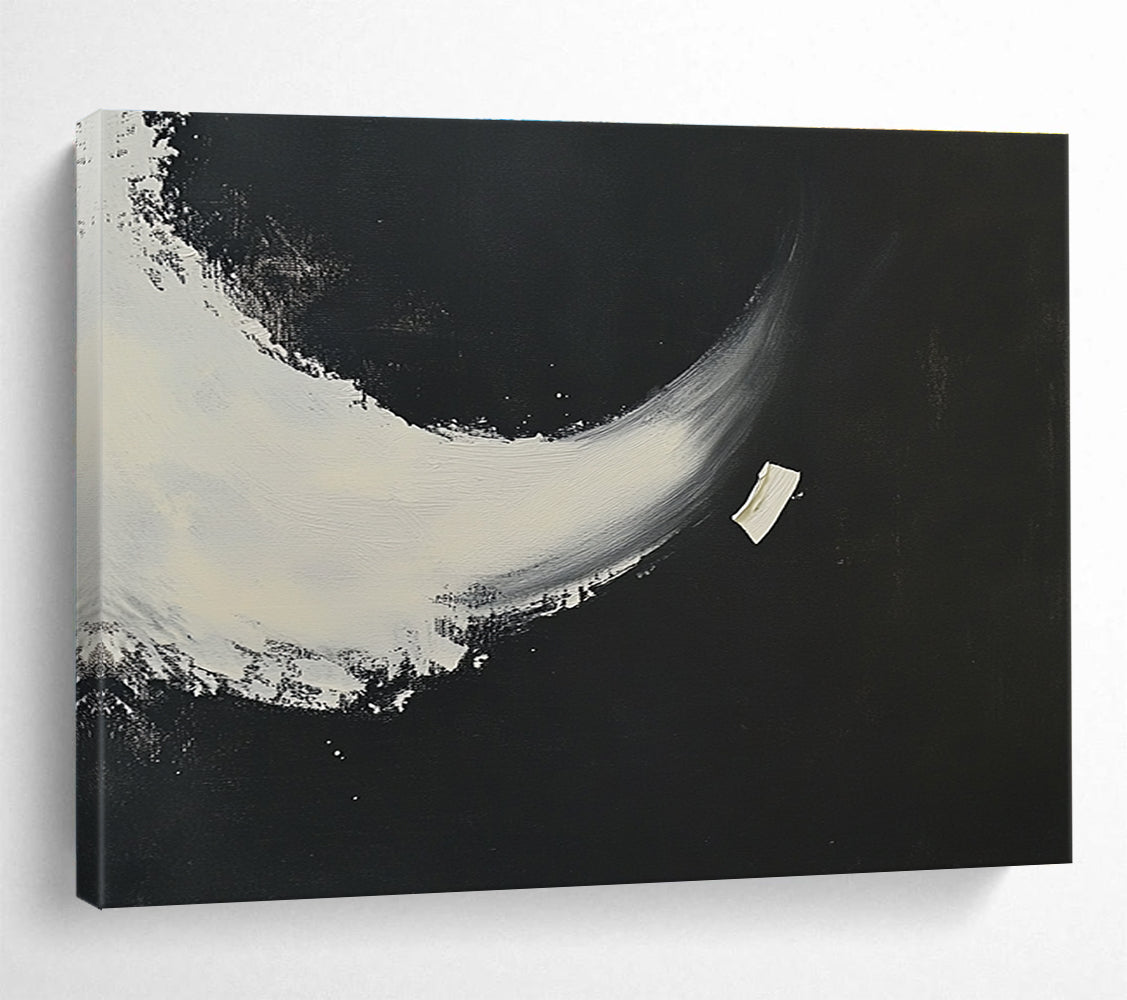 Black - White Crescent Abstract Painting with a Simple yet Striking Design ABS256