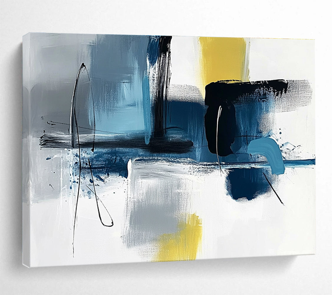 Geometric Blue - Gray - Yellow Abstract Painting ABS194
