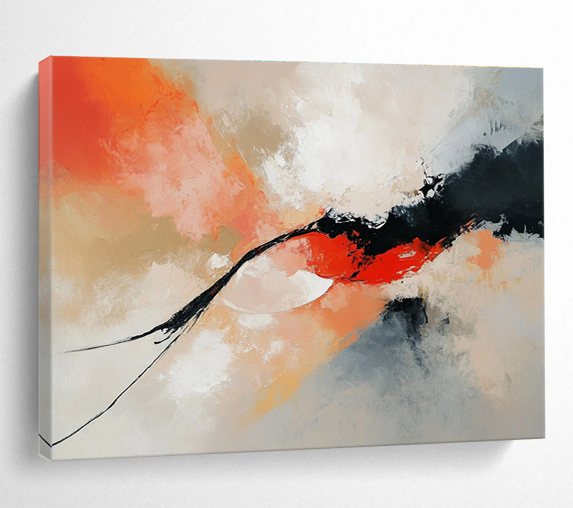 Orange and Black Abstract Painting with Dynamic Forms ABS424