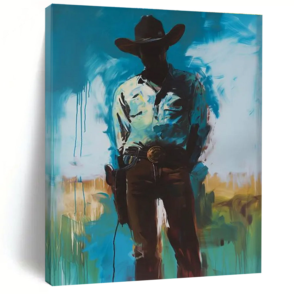Silhouetted Cowboy Abstract Painting for Western - Themed Bars HENG102
