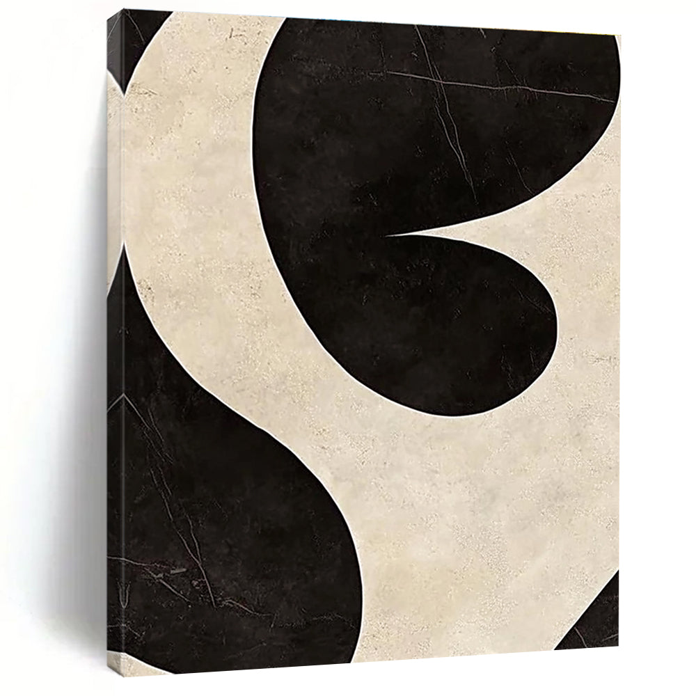 Black and White Curved Abstract Painting with Dynamic Contrast WINK065