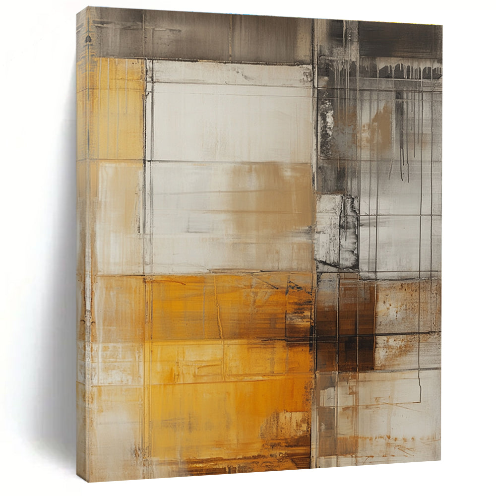 Brown Gray Yellow Abstract Painting with Industrial Charm WINK470