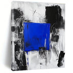 Blue Square in Black and White Chaos Abstract Painting with Focal Contrast WINK025
