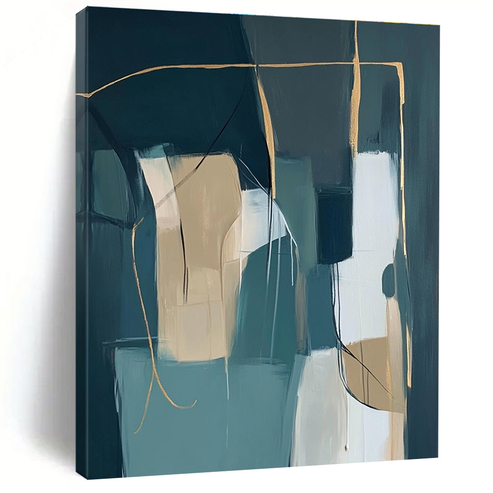 Teal Beige Gold Abstract Painting with Modern Sophistication WINK463