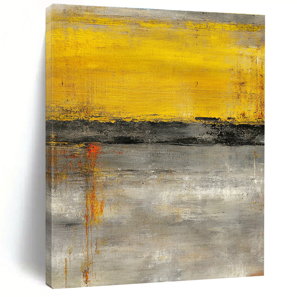 Striking Yellow and Gray Abstract Painting for Modern Decor GAB0676