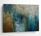 Teal and Gold Abstract Layers Painting for Modern Beach Houses YHT337