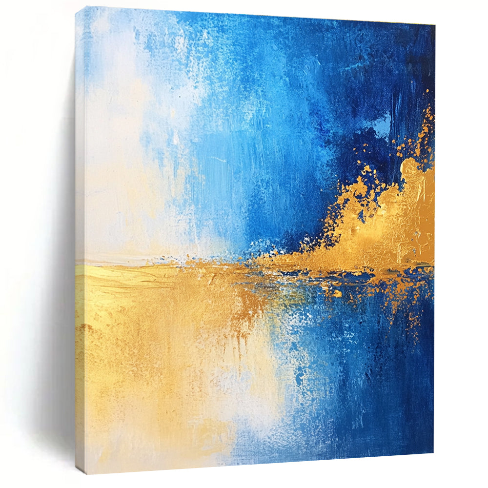 Blue and Gold Abstract Horizon - Dynamic Color Field Abstract Art GAB0461