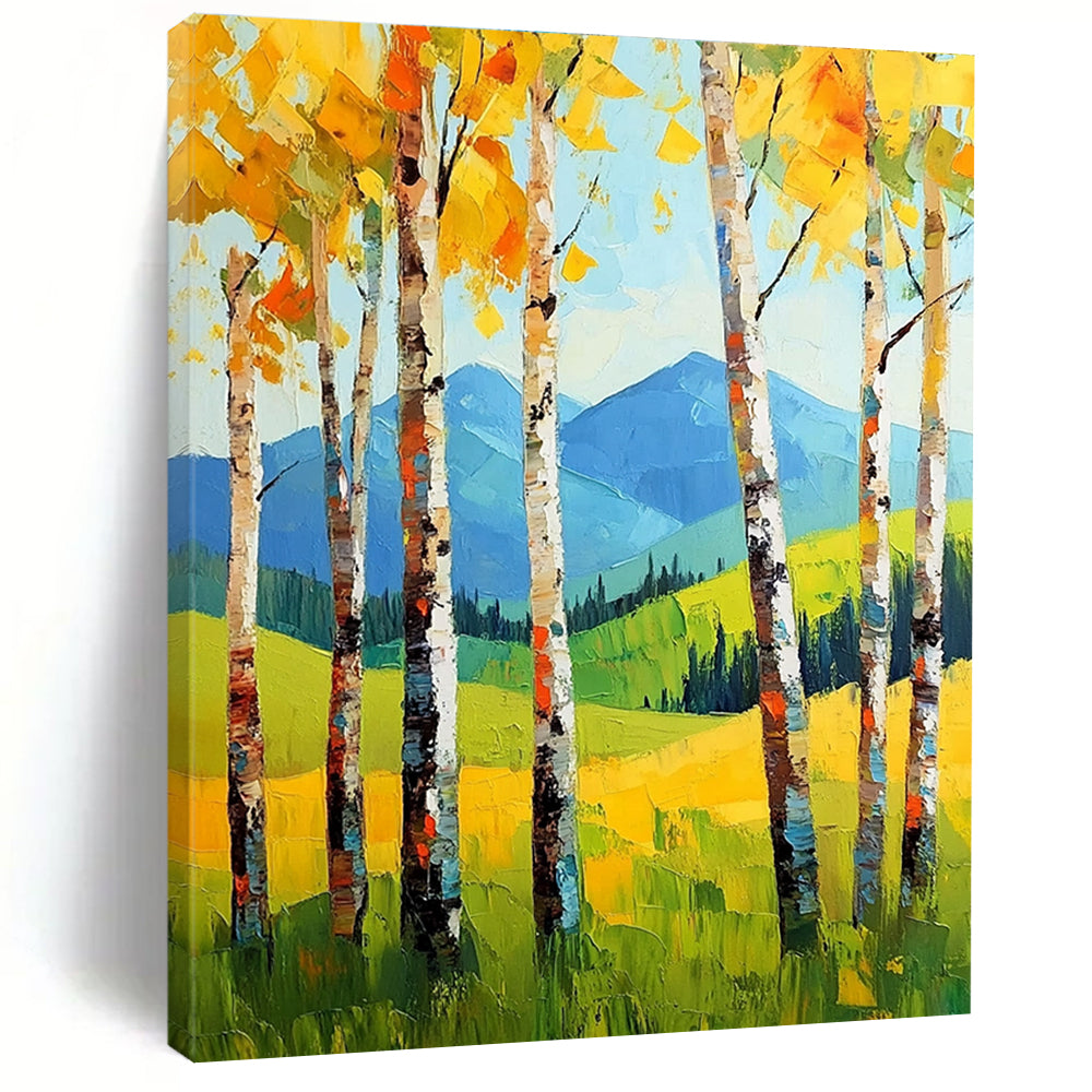 Summer Birch Landscape Abstract Painting for Bright, Airy Bedrooms GAB1287