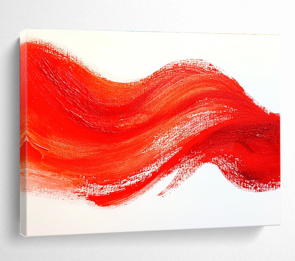 Red Wavy Line on White Abstract Painting with Bold Simplicity ABS606