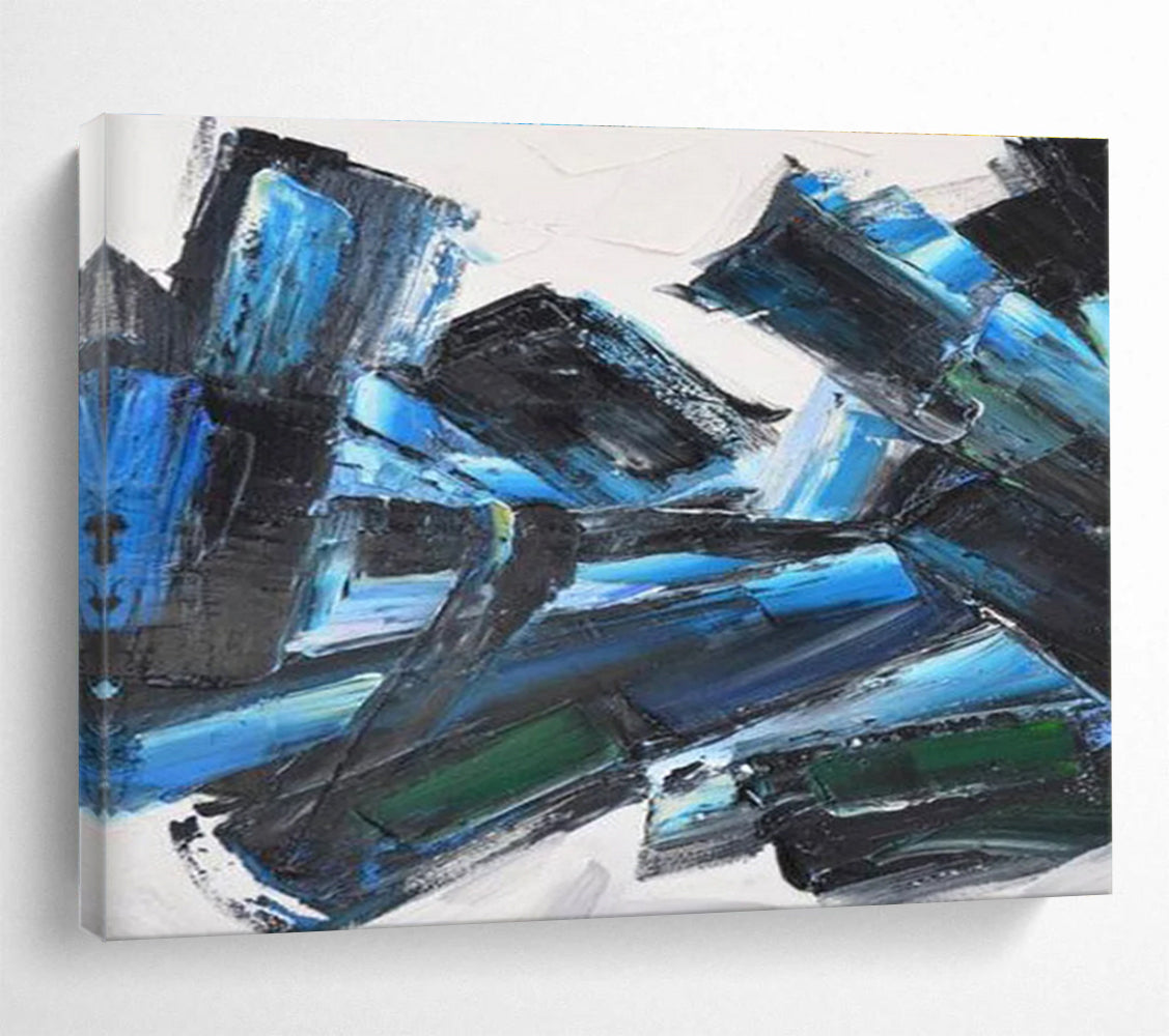 Blue and Black Abstract Painting for Sophisticated Corporate Boardrooms YHT284