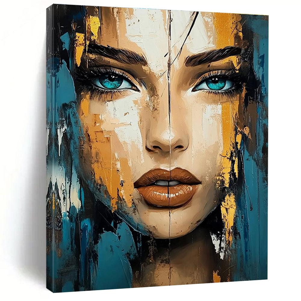 Blue - Gold Contrast Portrait Abstract Painting: Expressive Textures & Personality GAB0951