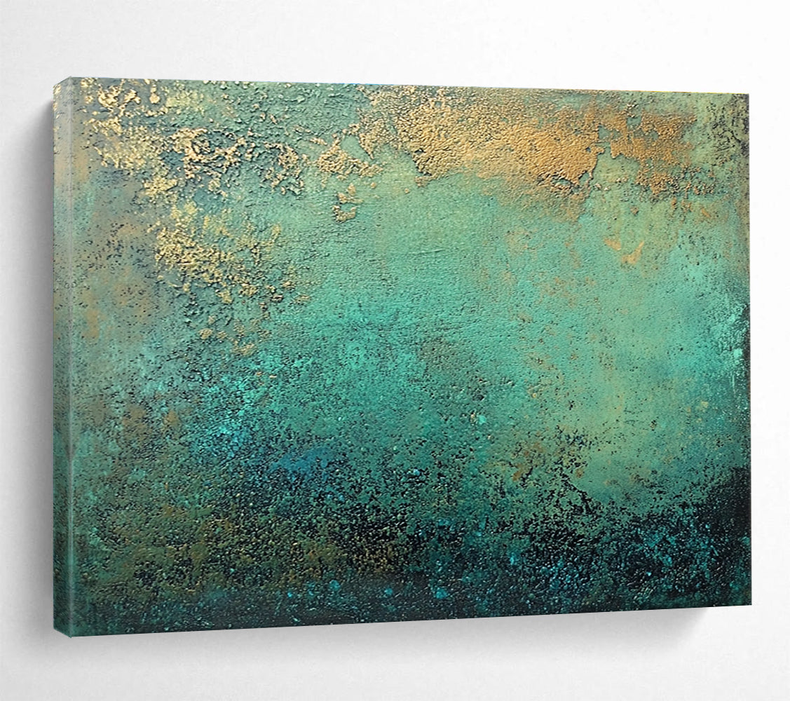 Teal and Gold Textured Abstract Painting ABS590