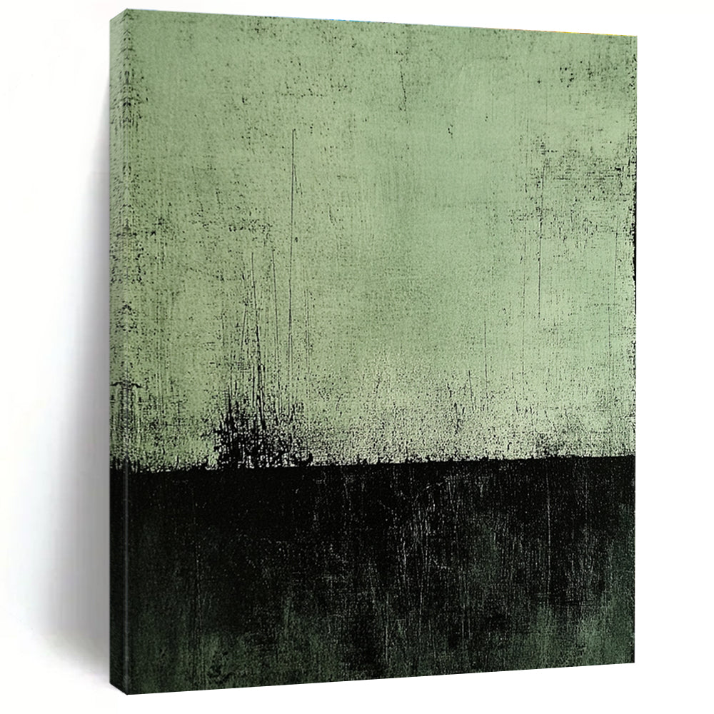 Dark Green and Black Horizon Abstract Painting with Moody Atmosphere WINK233