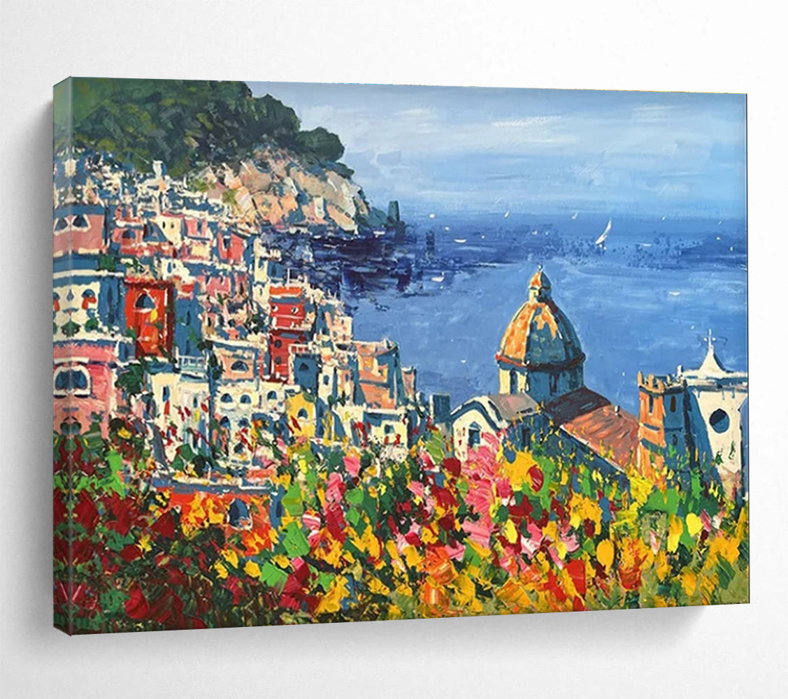 Coastal Town Abstract Painting for Mediterranean - Style Villas YHT457