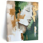 Abstract Portrait Painting with Green and Gold Elements GAB0665