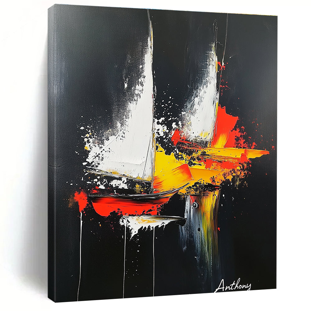 Abstract Sailboats Painting for Nautical - Themed Home Offices GAB1234