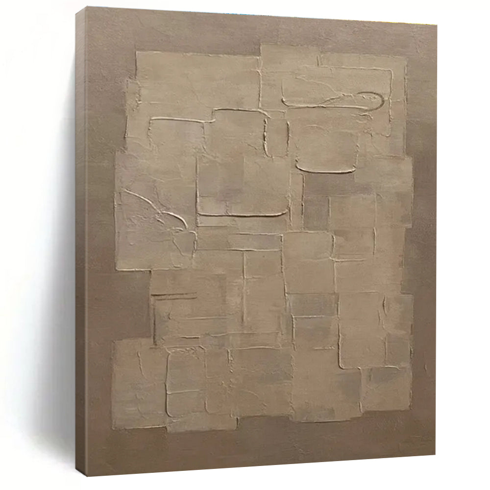 Beige Textured Cubes Abstract Painting for Minimalist Living Spaces HENG490