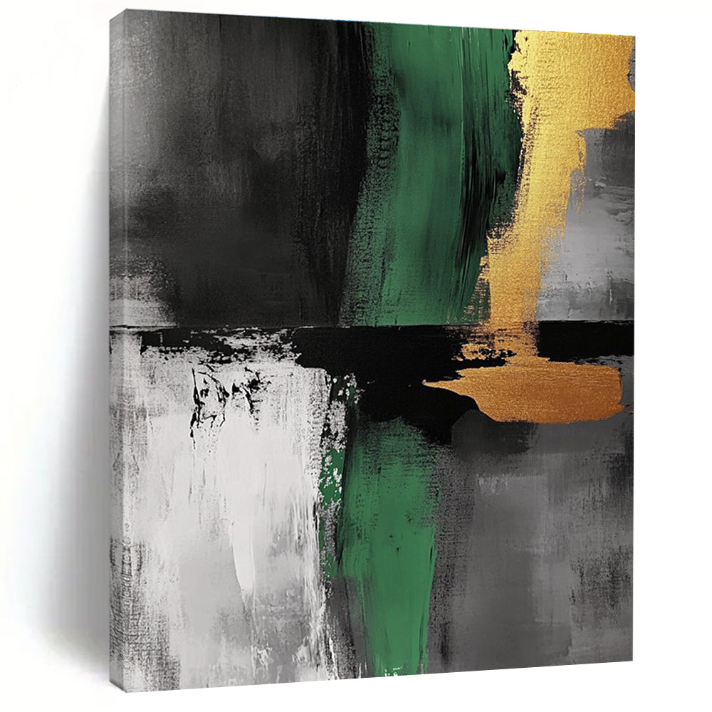 Green Black Gold Abstract Painting with Bold Accents WINK550