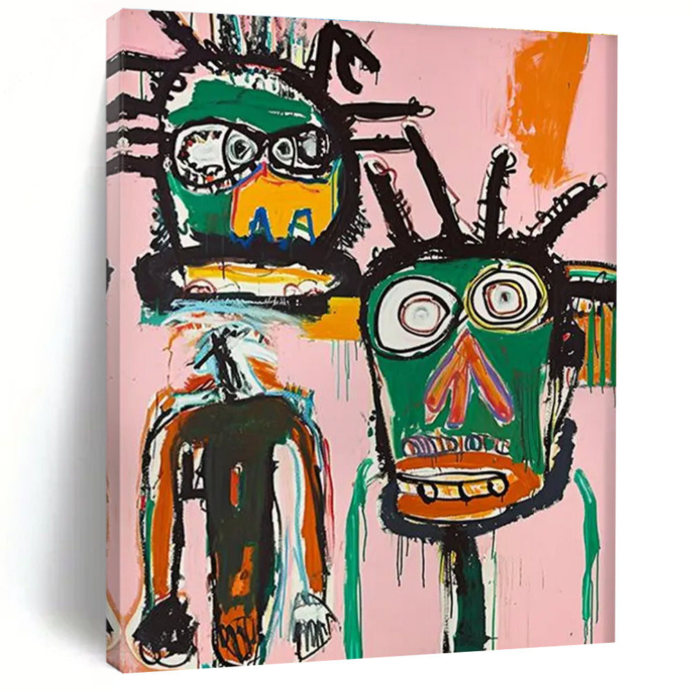 Two Abstract Tribal Faces Painting for Bohemian - Style Salons HENG106