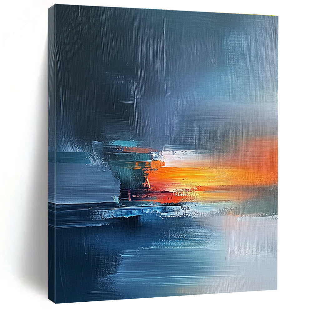 Blue Orange Gray Abstract Painting with Dramatic Sunset Vibes WINK472