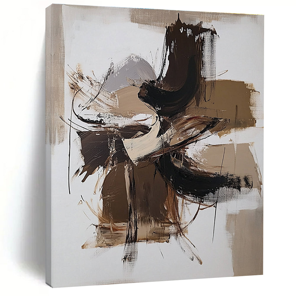 Brown Beige Abstract Forms Painting with Dynamic Composition WINK639