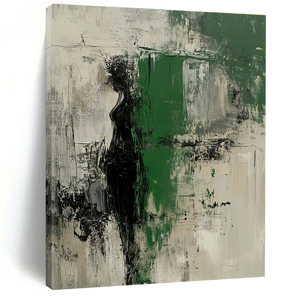 Abstract Figure in Green Painting with Enigmatic Presence WINK526