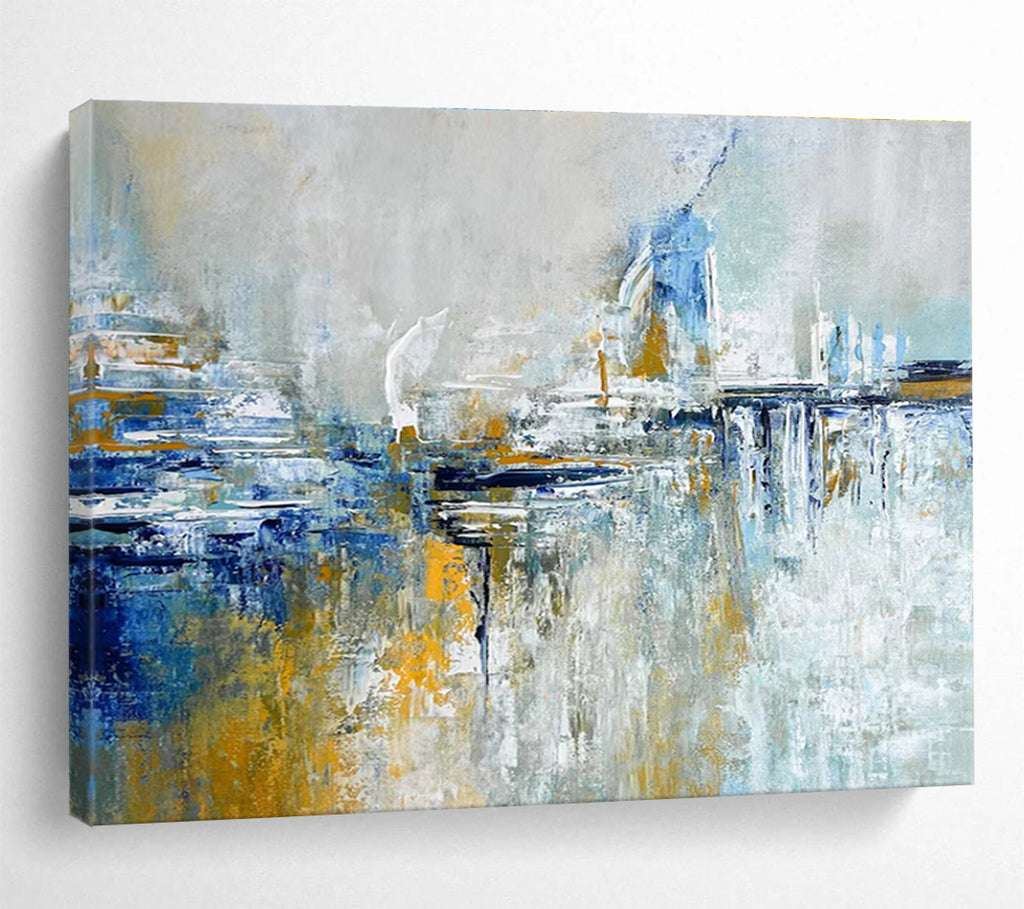 Blue and Gold Abstract Cityscape Painting for Upscale Urban Residences YHT347
