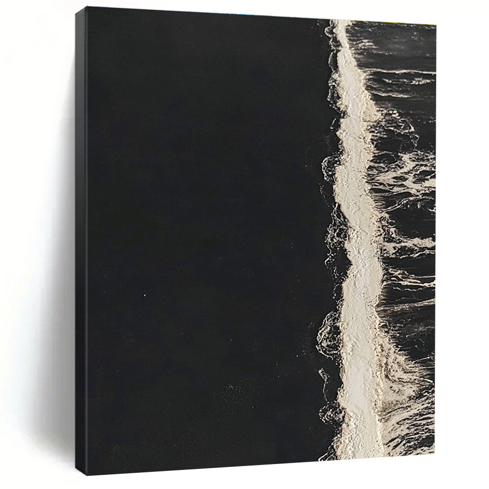 Black and White Wave Contrast Abstract Painting of Minimalist Motion GAB0181
