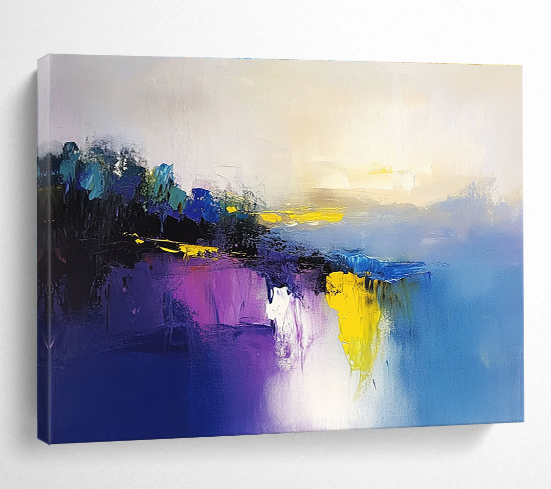 Colorful Lake Reflection Abstract Painting with Vibrant, Harmonious Reflections ABS475