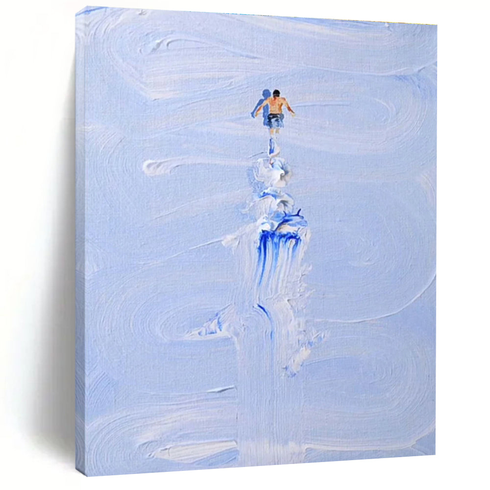 Figure on Textured Blue Path Abstract Painting for Adventure - Themed Spaces HENG327