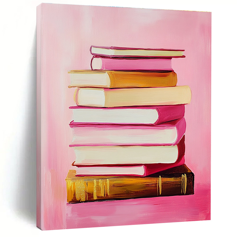 Pink Book Stack Whimsical Still - Life Abstract Painting GAB0368