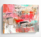 Pink and Gray Abstract Painting with Playful Text and Strokes ABS434