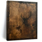 Vintage Deer Silhouette Mixed - Media Abstract Painting for Rustic - Style Cafes HENG475